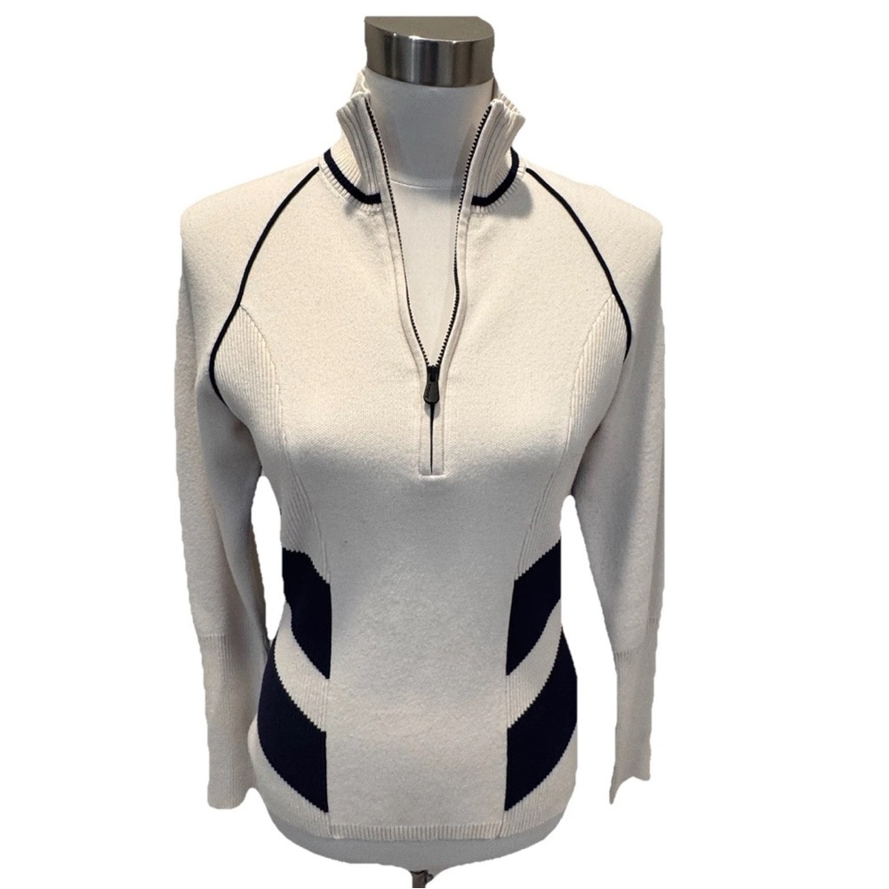 Alp n Rock Lara II Half Zip Pullover Sweater White Navy Blue Sz Large